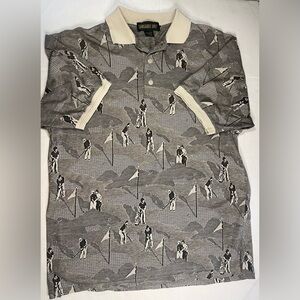 VTG‎ Sansabelt Golf Polo Shirt Mens Large Gray Knit Golfing All Over Print